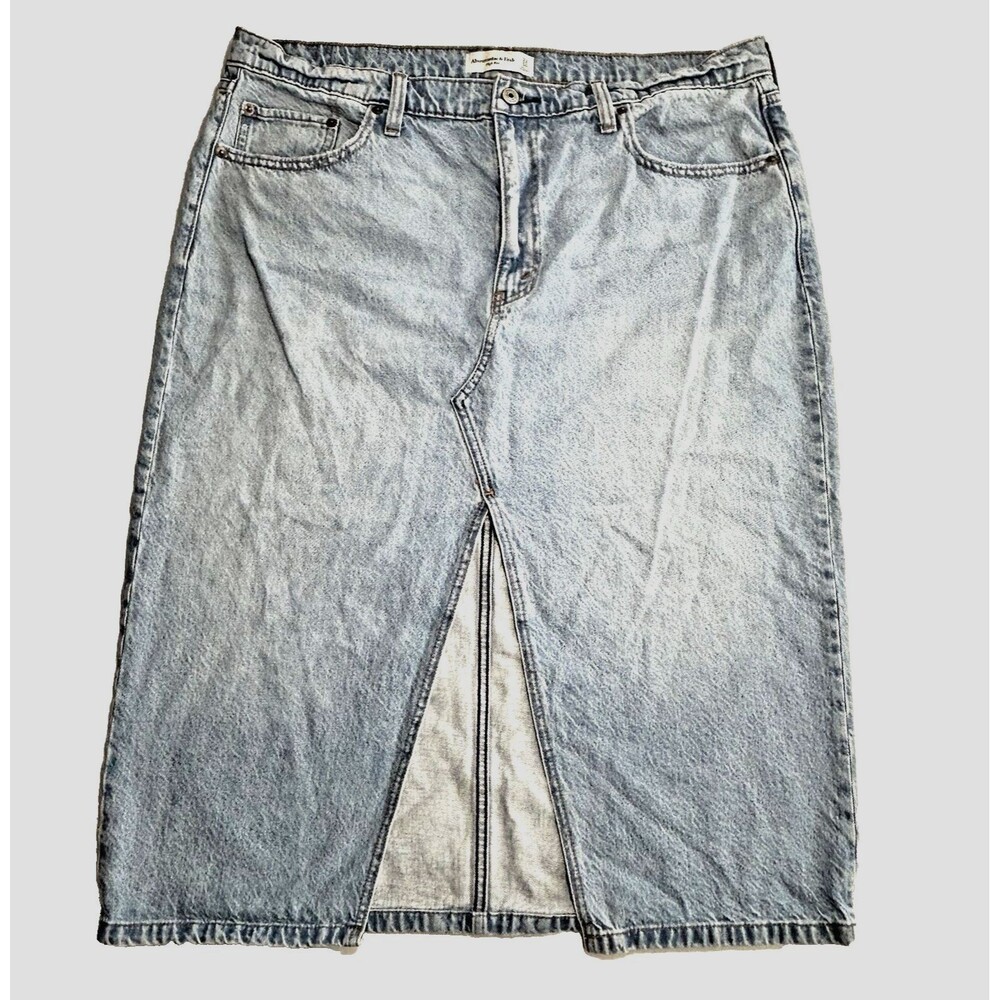 High Rise Denim Midi Jean Skirt Front Slit Abercrombie & Fitch Size 33/16 - Picture 2 of 8